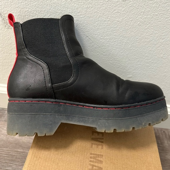 MIA Black and Red Ankle Platform Chelsea Boots with Chunky Platform Sole - Picture 5 of 10